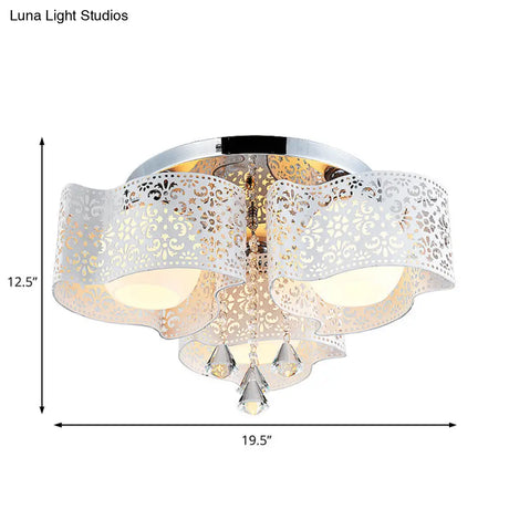 Modernist Crystal Ceiling Lamp With Etched Flower Design 3/5 Lights Opal Glass Ball Shade