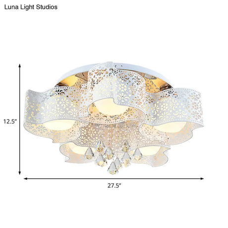 Modernist Crystal Ceiling Lamp With Etched Flower Design 3/5 Lights Opal Glass Ball Shade