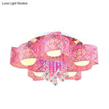 Modernist Crystal Ceiling Lamp With Etched Flower Design 3/5 Lights Opal Glass Ball Shade