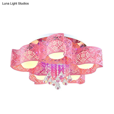 Modernist Crystal Ceiling Lamp With Etched Flower Design 3/5 Lights Opal Glass Ball Shade