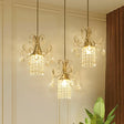 Modernist Crystal Droplet Cylinder Multi Ceiling Light - 3-Light Brass Pendant For Dining Room