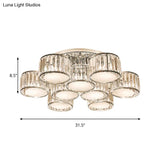 Modernist Crystal Drum Flush Mount Ceiling Lamp In Chrome Finish