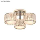 Modernist Crystal Drum Flush Mount Ceiling Lamp In Chrome Finish