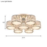 Modernist Crystal Drum Flush Mount Ceiling Lamp In Chrome Finish