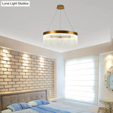 Modernist Crystal Led Brass Pendant Light - Tube Hanging Chandelier Warm/White 16’/23.5’/31.5’ Wide