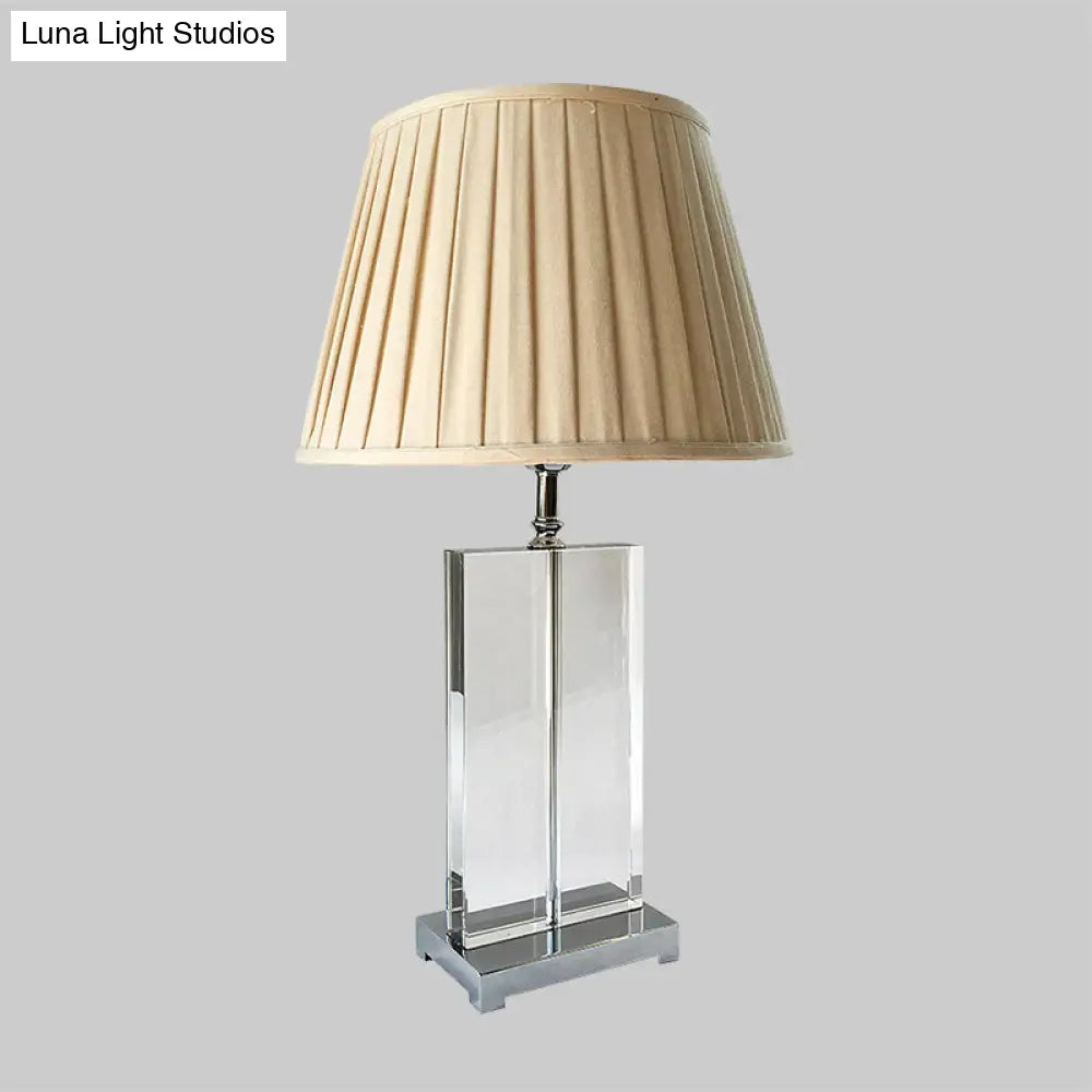 Modernist Crystal Pleated Shade Nightstand Lamp - 1 Light Beige Table Lighting For Bedroom