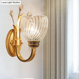 Modernist Crystal Shade Brass Wall Sconce For Living Room - 1/2-Light Bowl Lighting