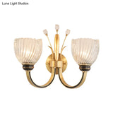 Modernist Crystal Shade Brass Wall Sconce For Living Room - 1/2-Light Bowl Lighting