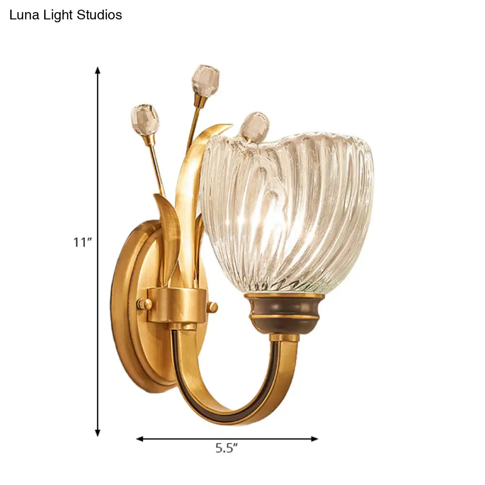 Modernist Crystal Shade Brass Wall Sconce For Living Room - 1/2-Light Bowl Lighting