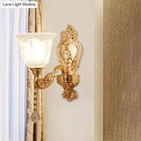 Modernist Crystal Shade Gold Wall Sconce: Elegant Bell Flower Design 1-Light Living Room Lamp