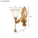 Modernist Crystal Shade Gold Wall Sconce: Elegant Bell Flower Design 1-Light Living Room Lamp