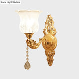 Modernist Crystal Shade Gold Wall Sconce: Elegant Bell Flower Design 1-Light Living Room Lamp