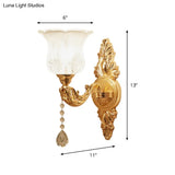 Modernist Crystal Shade Gold Wall Sconce: Elegant Bell Flower Design 1-Light Living Room Lamp