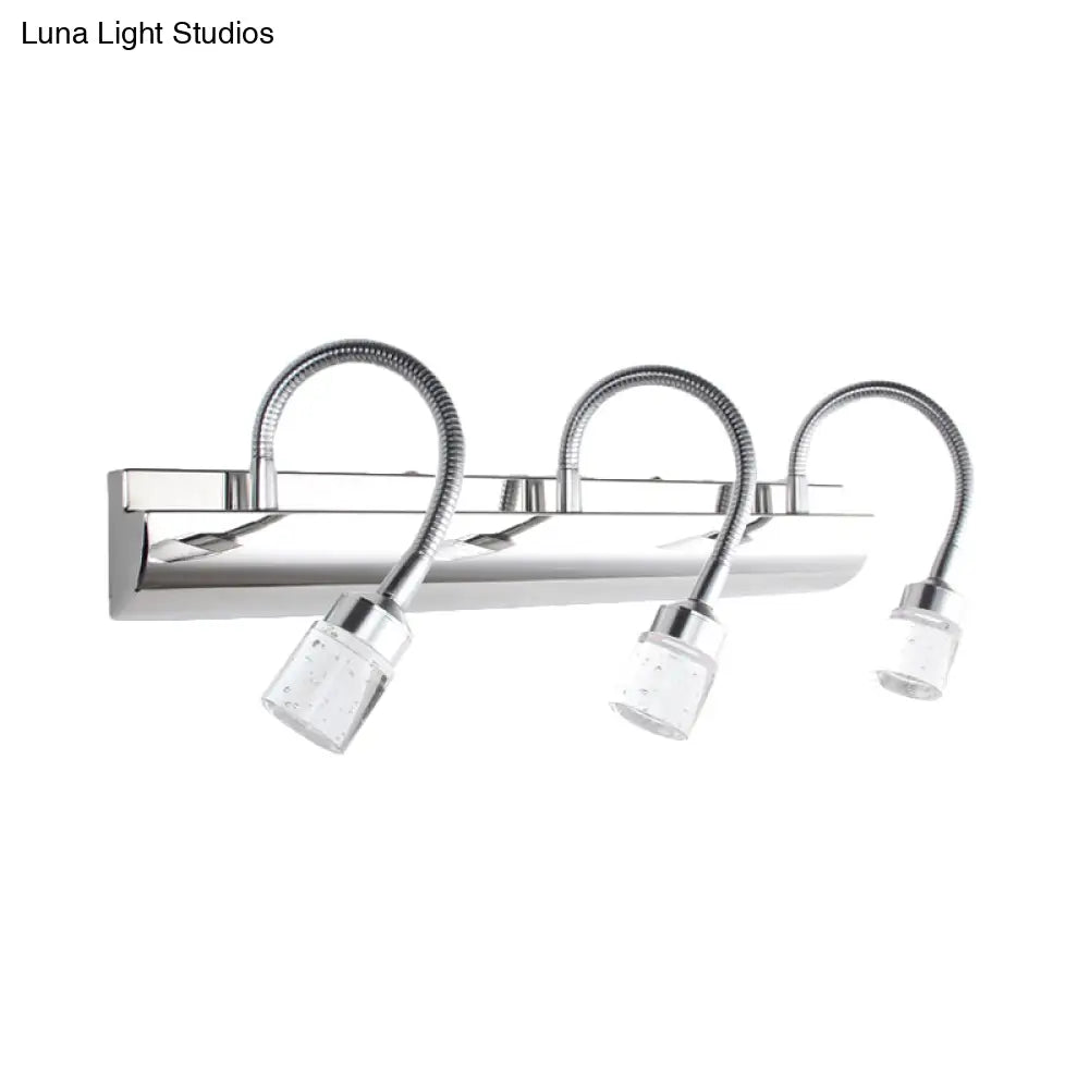 Modernist Crystal Vanity Wall Sconce With Gooseneck Arm - Clear Cylinder Shape 3 Lights 12.5/18 W