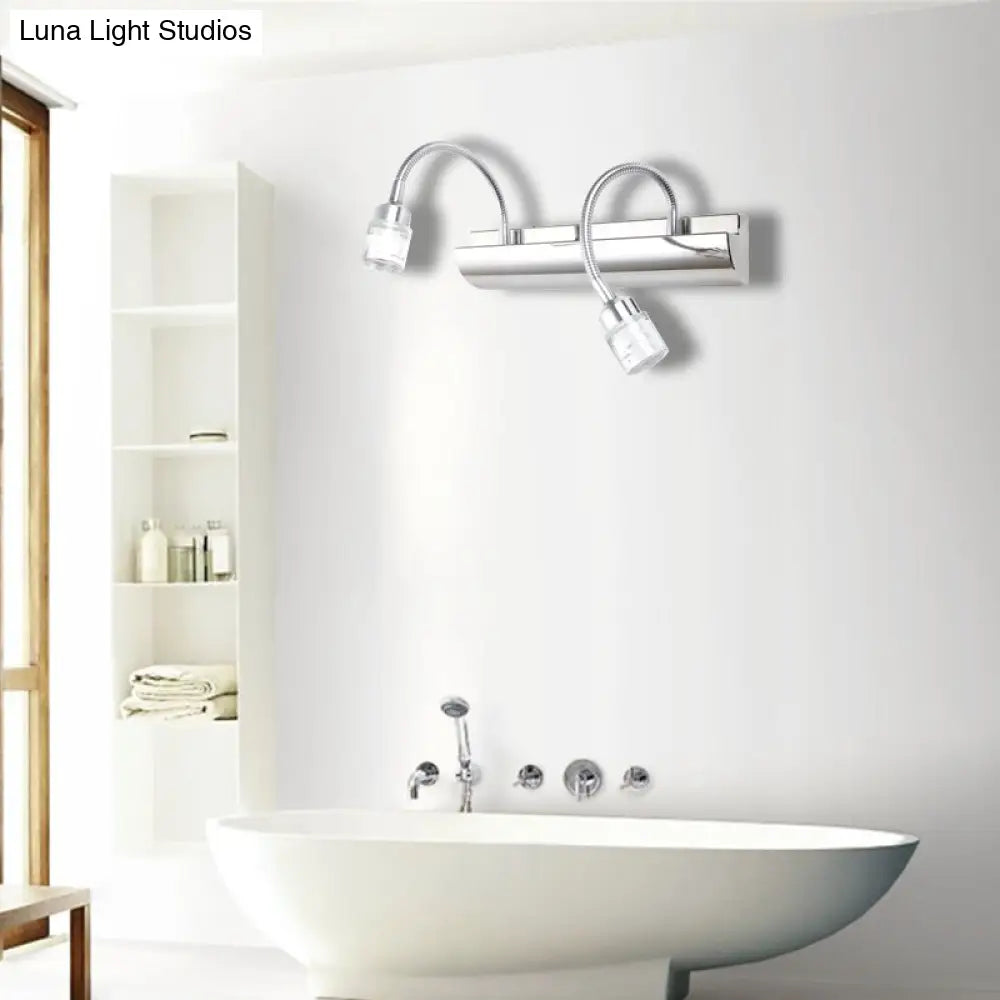 Modernist Crystal Vanity Wall Sconce With Gooseneck Arm - Clear Cylinder Shape 3 Lights 12.5/18 W