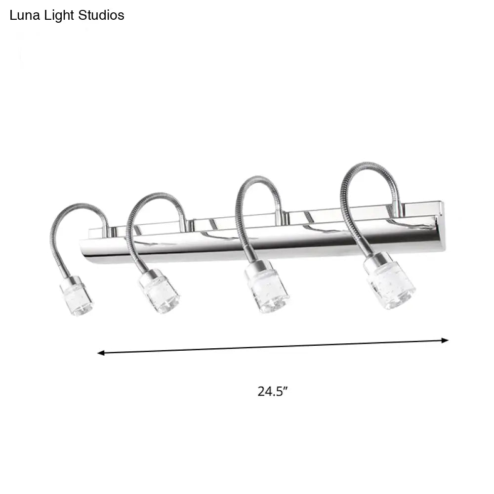 Modernist Crystal Vanity Wall Sconce With Gooseneck Arm - Clear Cylinder Shape 3 Lights 12.5/18 W