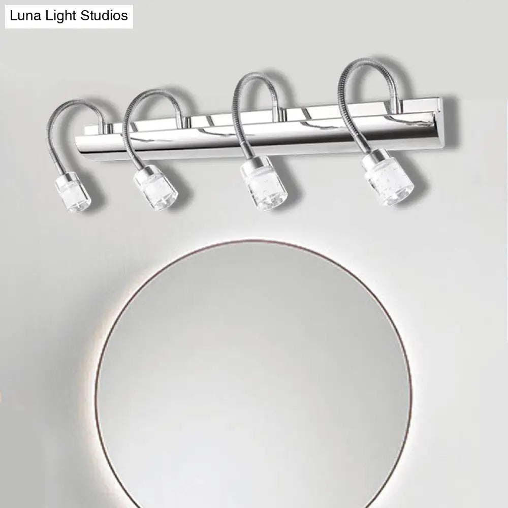Modernist Crystal Vanity Wall Sconce With Gooseneck Arm - Clear Cylinder Shape 3 Lights 12.5/18 W