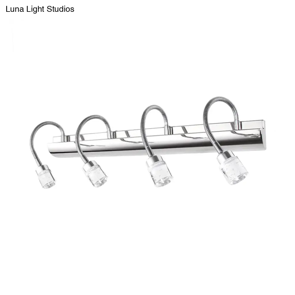 Modernist Crystal Vanity Wall Sconce With Gooseneck Arm - Clear Cylinder Shape 3 Lights 12.5/18 W