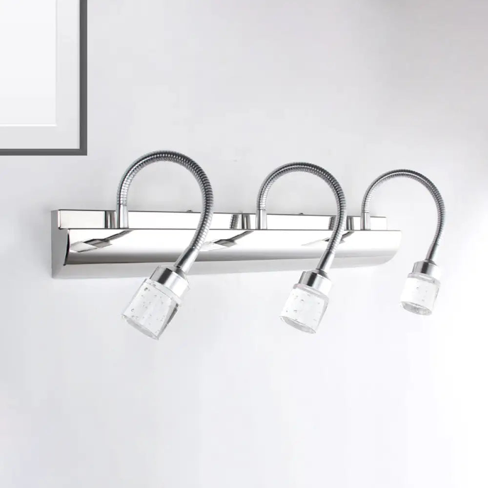 Modernist Crystal Vanity Wall Sconce With Gooseneck Arm - Clear Cylinder Shape 3 Lights 12.5/18 W
