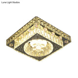 Modernist Cut Crystal Led Nickel Ceiling Lamp With Square Flush Mount For Porch