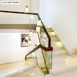 Modernist Cylinder Clear And White Glass Multi-Lamp Pendant With 8 Hanging Heads