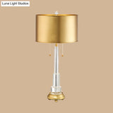 Modernist Cylinder Metal Task Lighting: 2-Bulb Gold Reading Lamp With Pull Chain