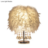 Modernist Cylinder Night Light In Pink/Peach Red/White With Crystal Strand - Single Bedroom Table