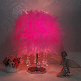 Modernist Cylinder Night Light In Pink/Peach Red/White With Crystal Strand - Single Bedroom Table