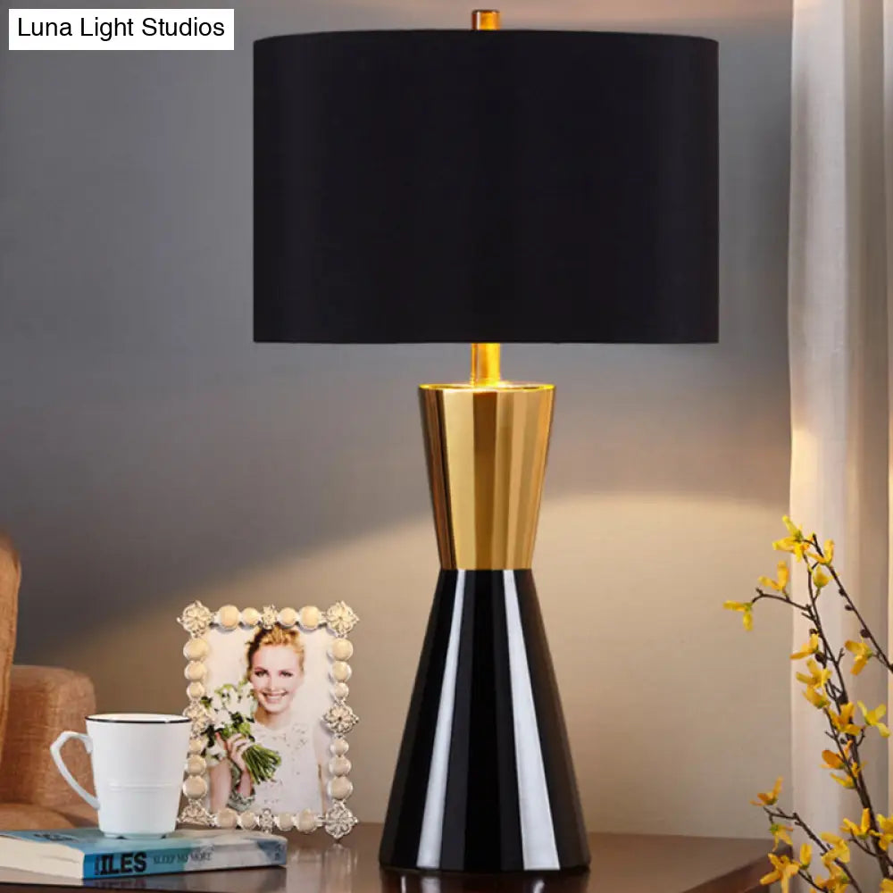 Modernist Cylindrical Fabric Night Table Lamp 14/15 Wide - Task Lighting 1 Bulb Black