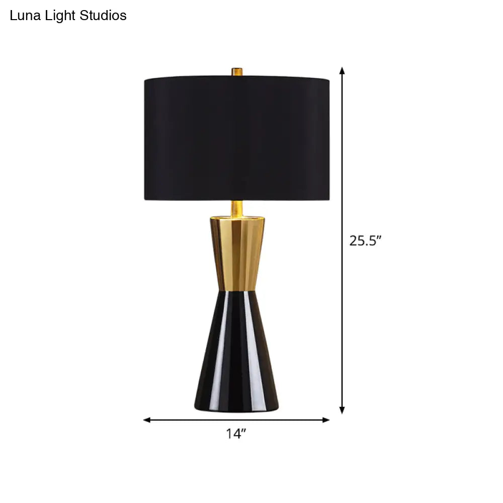 Modernist Cylindrical Fabric Night Table Lamp 14/15 Wide - Task Lighting 1 Bulb Black