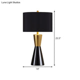 Modernist Cylindrical Fabric Night Table Lamp 14/15 Wide - Task Lighting 1 Bulb Black