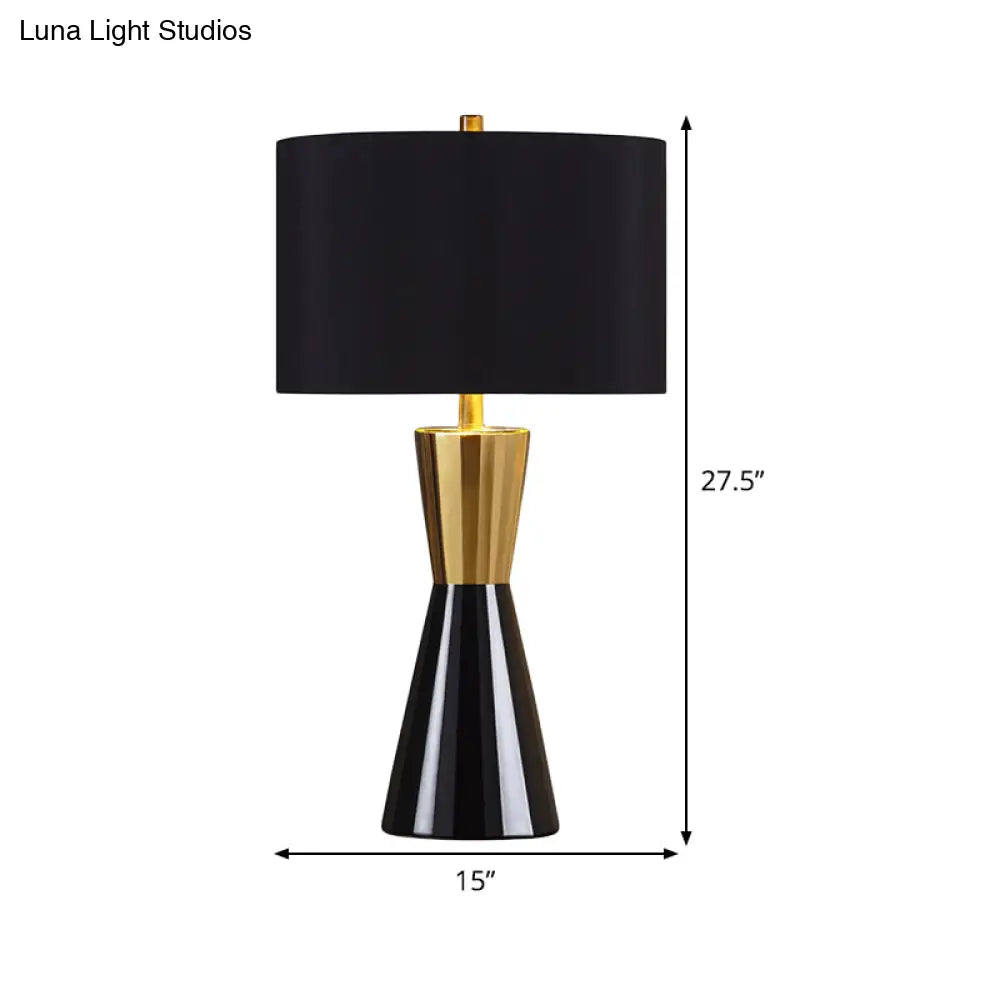 Modernist Cylindrical Fabric Night Table Lamp 14/15 Wide - Task Lighting 1 Bulb Black
