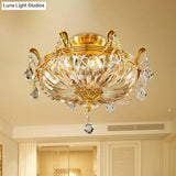 Modernist Dome Clear Glass Semi Flush Light - 5 - Light Gold Ceiling Fixture With Crystal Draping