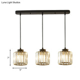 Modernist Drum Crystal Multi-Light Pendant - 3 Lights Black Ceiling Hanging Fixture With