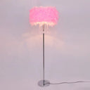 Modernist Drum Dining Room Floor Lamp In Pink/White/Purple With Crystal Draping Pink