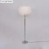 Modernist Drum Dining Room Floor Lamp In Pink/White/Purple With Crystal Draping