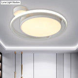 Modernist Drum Ring Ceiling Flush Mount Lighting In Black/White With Led 18’/21.5’ Width -