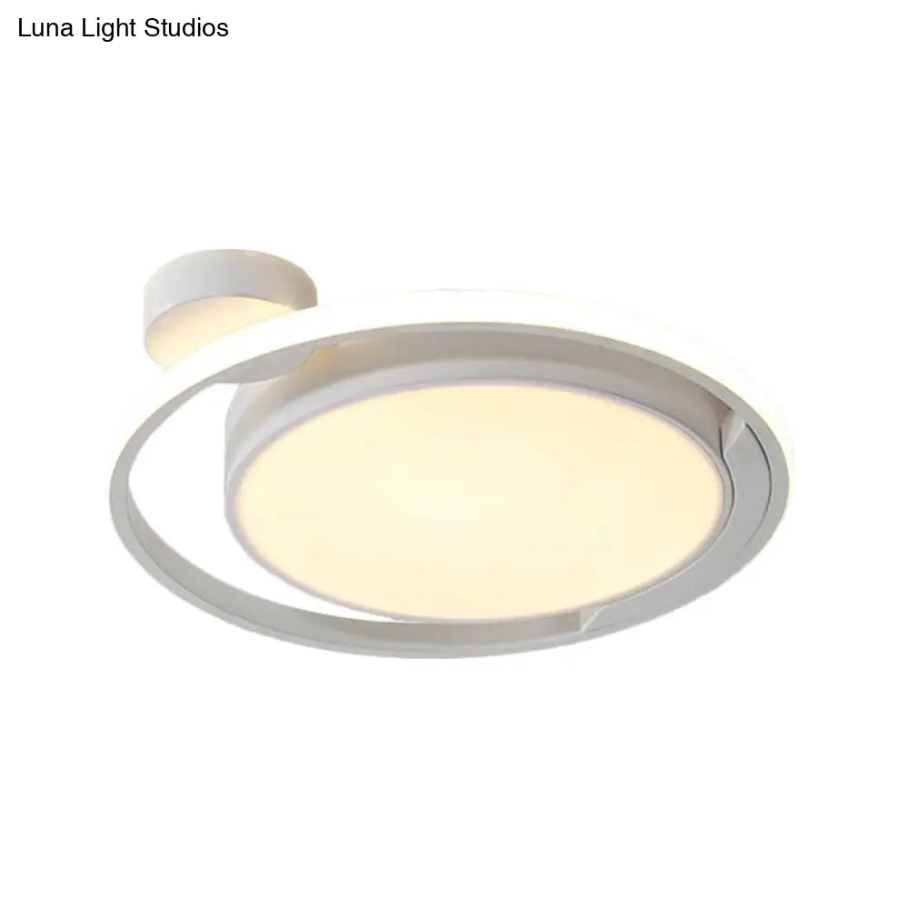 Modernist Drum Ring Ceiling Flush Mount Lighting In Black/White With Led 18’/21.5’ Width -