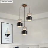 Modernist Drum-Shaped Metal Pendant Light - 3-Light Black Finish Suspension Lamp