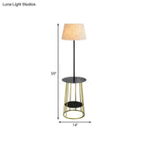 Modernist Fabric Barrel Shade Standing Table Lamp - Single Black & Gold Finish With Pull Chain
