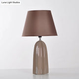 Modernist Fabric Barrel Table Lamp With Prism Ceramics Base - White/Brown Night Light 1 Bulb