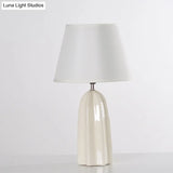 Modernist Fabric Barrel Table Lamp With Prism Ceramics Base - White/Brown Night Light 1 Bulb