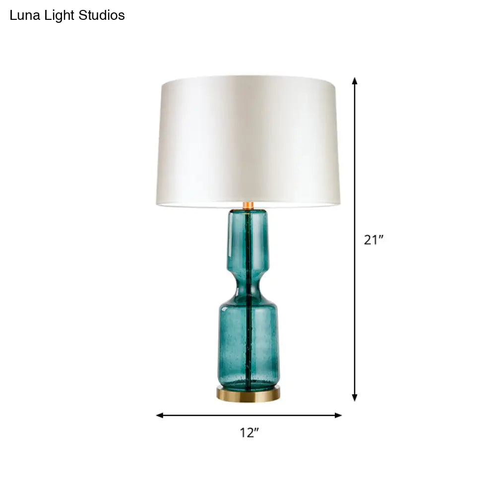 Modernist Fabric Blue Reading Book Light - Cylindrical Task Lighting (12/15 Wide)