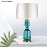 Modernist Fabric Blue Reading Book Light - Cylindrical Task Lighting (12/15 Wide)