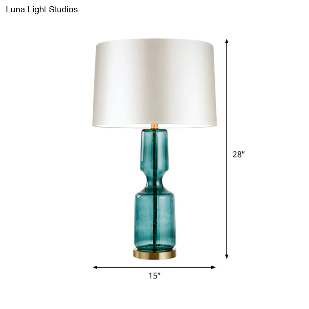 Modernist Fabric Blue Reading Book Light - Cylindrical Task Lighting (12/15 Wide)