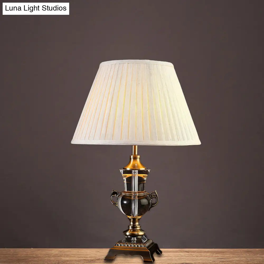 Modernist Fabric Cone Shade Reading Lamp - 1 Bulb Beige Task Lighting For Bedroom