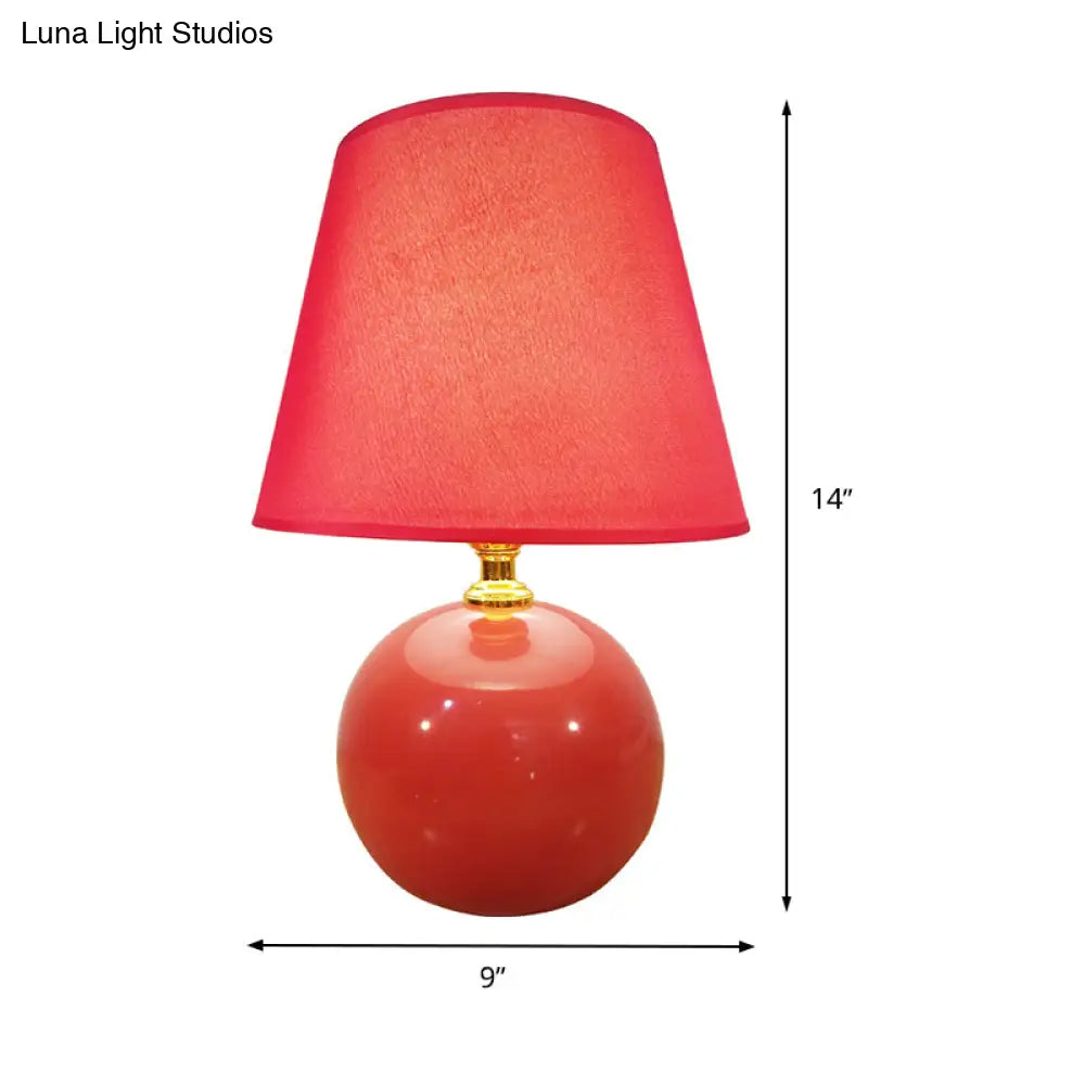 Modernist Fabric Desk Lamp With Wide Flare Red Shade & Ceramic Base Small 8/9 Wide Task Light