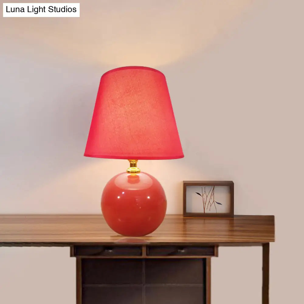 Modernist Fabric Desk Lamp With Wide Flare Red Shade & Ceramic Base Small 8/9 Wide Task Light