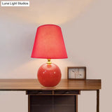 Modernist Fabric Desk Lamp With Wide Flare Red Shade & Ceramic Base Small 8/9 Wide Task Light