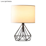Modernist Fabric Drum Desk Light - Geometric 1-Head Table Lamp In Black/Gold Base For Study Room